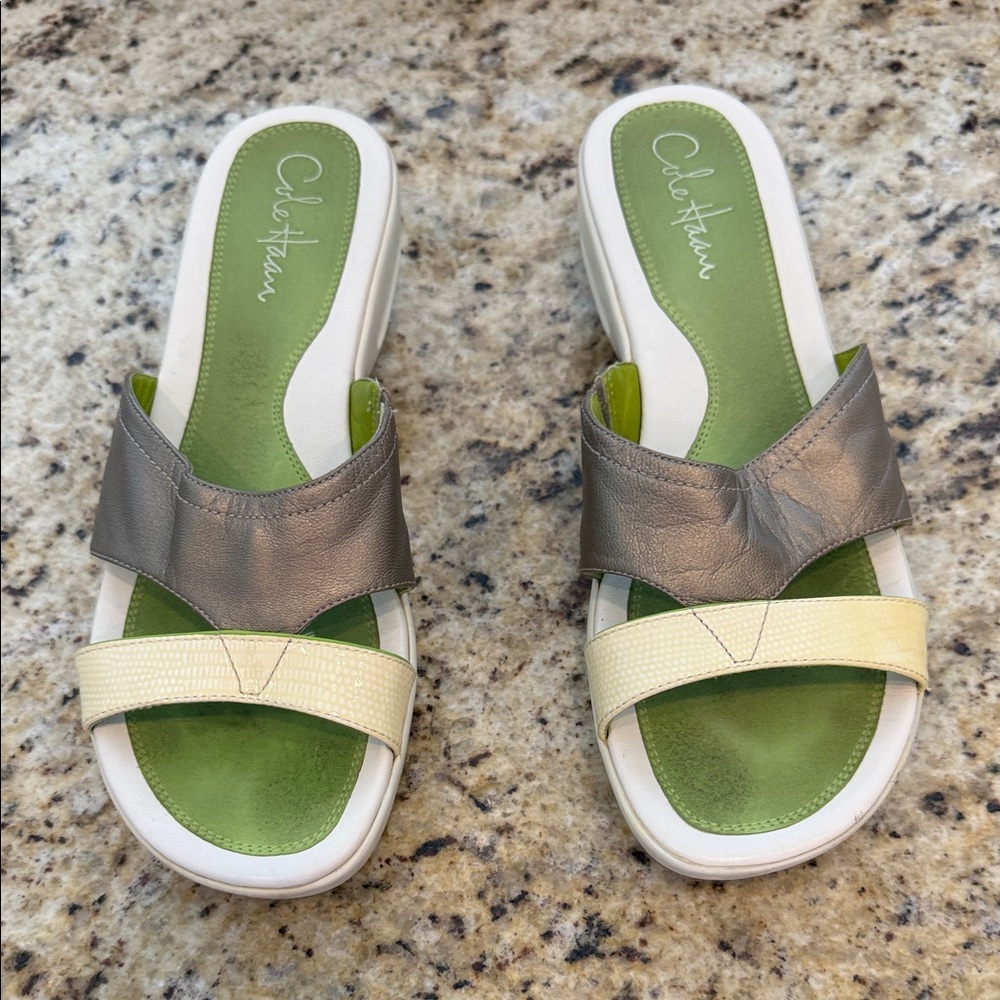 Cole Haan Nike Air Sandals Women 8.5 Green Slip On Comfort Leather Slides